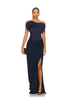 Gaurav Gupta Ruffled Corset Gown in Blue. Size 4. Also in 0.