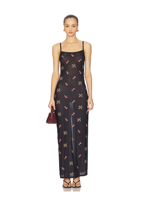 Indah Blaire Embroidered Maxi Tank Dress in Black. Size M. Also in L, S, XS.