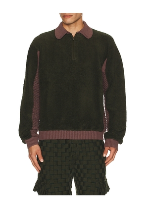 ISA BOULDER Relax Zip Up Polo Sweater in Green. Size S. Also in L.