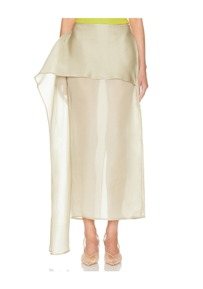 Helsa The Silk Gazar Skirt With Drape in Taupe. Size M. Also in XXS, XS, S, L, XL.
