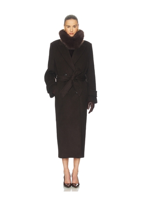 Helsa Bold Shoulder Long Coat in Chocolate. Size M. Also in XXS, XS, S, L, XL.