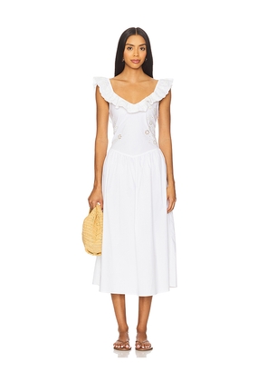Frankies Bikinis Georgia Poplin Midi Dress in White. Size M. Also in S, L, XL.