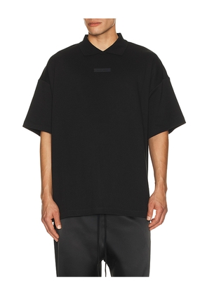Fear of God ESSENTIALS 90s Fit Pique Polo in Black. Size L. Also in XL/1X.