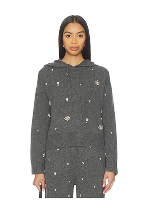 SIMKHAI Karmen Embellished Hooded Top in Charcoal. Size S. Also in XS, M.