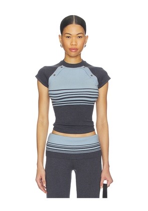 Frankies Bikinis Shore Cloud Knit Short Sleeve Top in Charcoal,Blue. Size S. Also in XS.