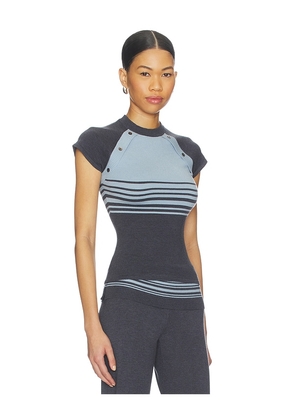 Frankies Bikinis Shore Cloud Knit Short Sleeve Top in Charcoal,Blue. Size S. Also in XS, M, L.