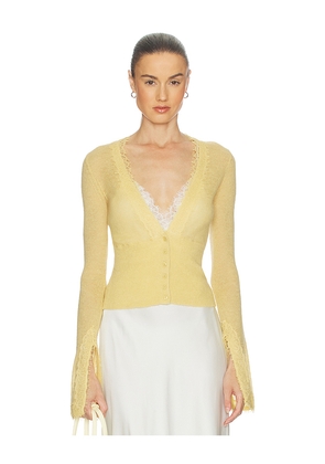 Helsa Bridgitte Lace Trim Cardigan in Yellow. Size M. Also in XS, S.