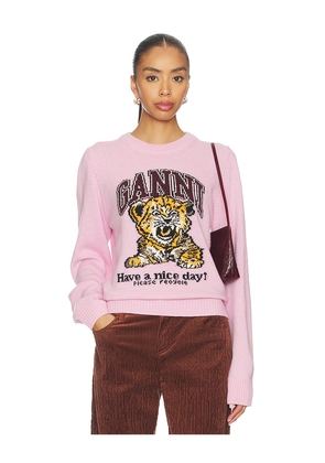 Ganni Graphic Wool Sweater in Pink. Size S. Also in XS, L.