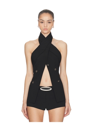 HAELO Wrap Lapel Halter Top in Black. Size M. Also in S, XXS, XS, L, XL.