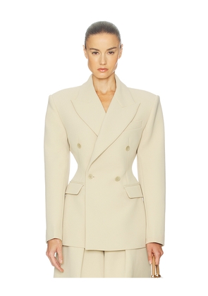Helsa The Double Breasted S Curve Jacket in Very Heavy Crepe in Beige. Size M. Also in XXS, XS, S.