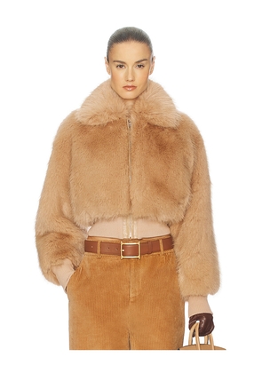 Helsa Faux Fox Bomber Jacket in Tan. Size M. Also in XS, S, L, XL.