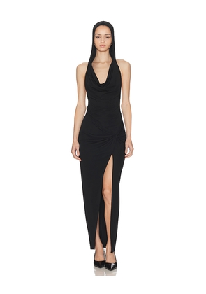 HAELO Hooded Draped Dress in Black. Size M. Also in L, S, XL, XS, XXS.