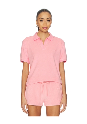 Hunza G Towelling Embroidered Polo in Pink. Size M. Also in L.