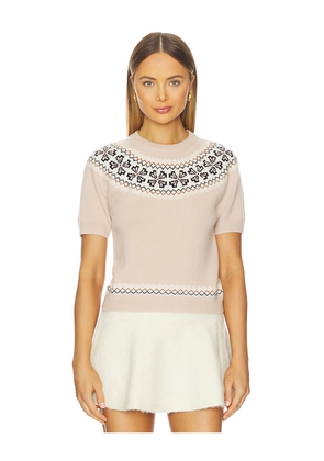 FRAME The Short Sleeve Cashmere Fairisle in Blush. Size L. Also in XS, S, M.