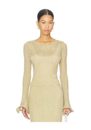 SIMKHAI Maebry Long Sleeve Crewneck Top in Metallic Gold, yellow. Size L. Also in XS, S, M.