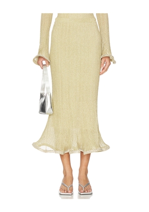 SIMKHAI Brighton Midi Skirt in Metallic Gold. Size L. Also in XS, S, M, XL.