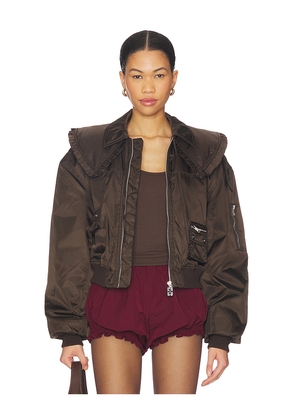 Ganni Duchesse Nylon Bomber Jacket in Brown. Size 38. Also in 40, 42.