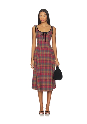 Free People Freya Plaid Midi Dress in Red. Size M. Also in XS, XL.