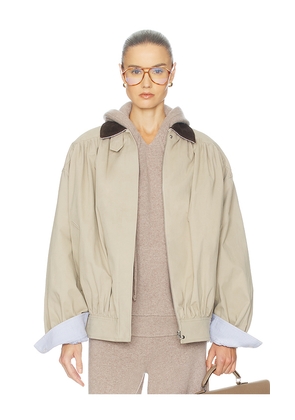 Helsa The Shirred Bomber Jacket With Corduroy Collar in Taupe. Size M. Also in XS, S, L, XL.