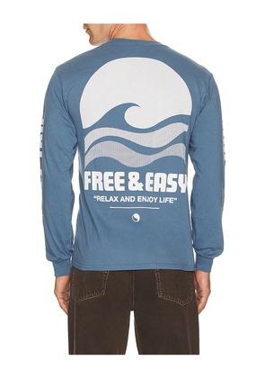 Free & Easy High Sea Long Sleeve Tee in Blue. Size M. Also in S, L, XL/1X.