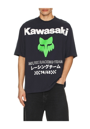 Fox Racing x Kawasaki Midweight Tee in Navy. Size M. Also in S, L, XL/1X.