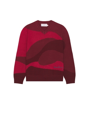 House of Sunny The Red Landscape Oversized V-Neck Sweater in Red. Size M. Also in S, L, XL/1X.