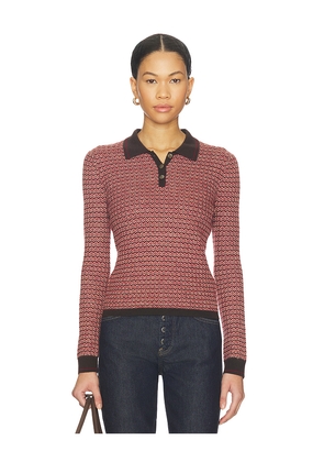Guest In Residence Chevron Long Sleeve Shrunken Polo Top in Brown,Red. Size S. Also in M, XL, XS.