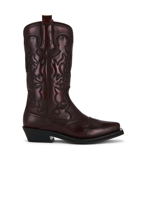 Ganni Embroidered Western Boot in Burgundy. Size 37. Also in 36, 38, 39, 40, 41.