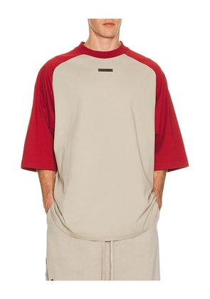 Fear of God ESSENTIALS Baseball Tee in Grey,Red. Size M. Also in L, S, XL/1X, XS.