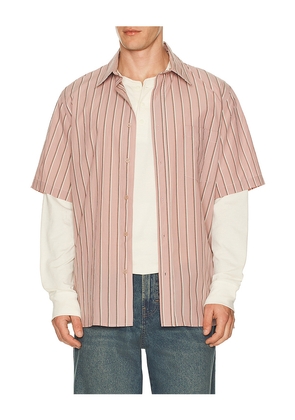 SIMKHAI Deacon Short Sleeve Oversized Shirt in Pink. Size L. Also in S, M, XL/1X, XXL/2X.