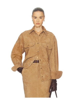 Helsa Suede Overshirt in Tan. Size M. Also in XS, S, L, XL.