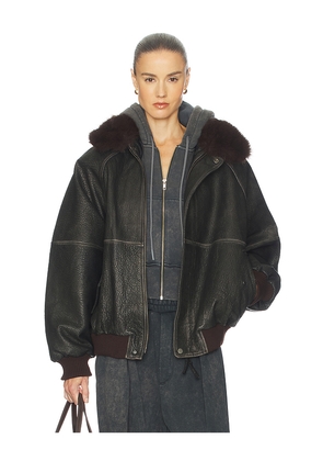 Helsa The Oversized Leather Bomber With Faux Fur Collar in Black. Size M. Also in S, L.