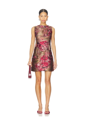 Ganni Fringed Tapestry Organza Mini Dress in Red. Size 34. Also in 32, 36, 38, 40.