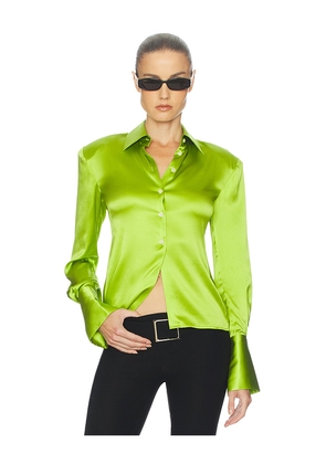 Helsa The Silk Charmeuse Shirt in Green. Size S. Also in XS, XXS.