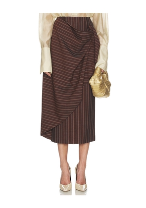 Helsa Stripe Twill Blanket Skirt in Brown. Size L. Also in XXS, XS, S, M.