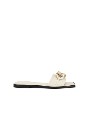 SIMKHAI Arlo Chain Leather Flat Slide in Cream. Size 37. Also in 36, 38, 39, 40.