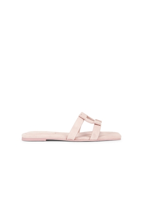 SIMKHAI Monogram Suede Flat Slide in Pink. Size 36. Also in 37, 38, 39, 40.