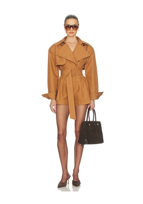 Helsa The Short Trench Jumpsuit in Cognac. Size L. Also in XXS, XS, S, M, XL.