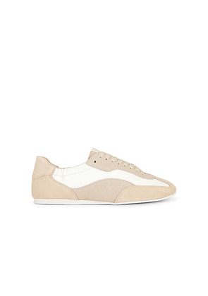 SIMKHAI Georgie Elasticized Leather Combo Sneaker in Beige. Size 38. Also in 37, 39, 40.