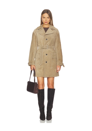 FRAME The Suede Trench Jacket in Tan. Size L. Also in XS, S, M.