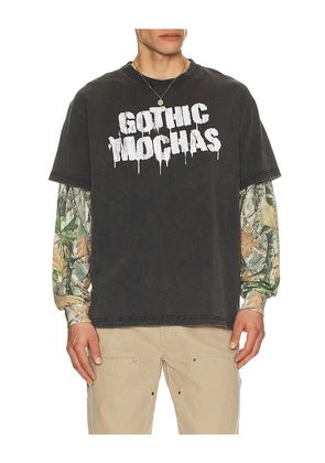 Gothicmochas Stencil Spray Layered Long Sleeve Tee in Black. Size M. Also in S, L, XL/1X.