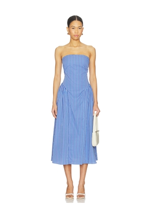 FAITHFULL THE BRAND Benetta Midi Dress in Blue. Size L. Also in S, XS, M, XL.