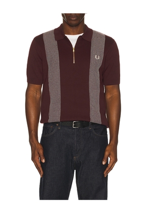 Fred Perry Panel Detail Knitted Polo Shirt in Red. Size M. Also in L, S, XL/1X.