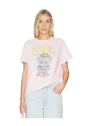 Ganni Basic Cotton Jersey T-shirt Cowboy Bear Print in Pink. Size S. Also in M.
