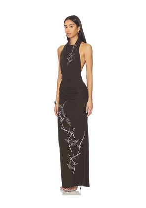 Juliet Johnstone Dahlia Rhinestone Halter Gown in Brown. Size S. Also in L, XS.