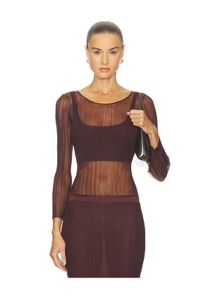 SIMKHAI Leonie Long Sleeve Top in Brown. Size M. Also in XS, S.
