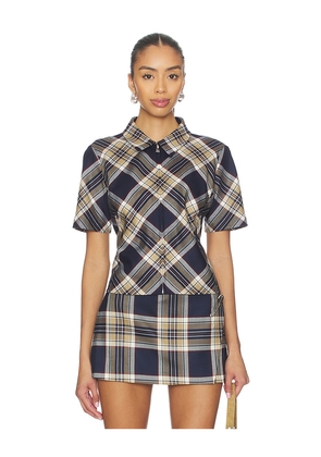 FRAME X Amelia Gray Checkmate Top in Navy. Size M. Also in S, L.