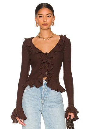 LPA Ruffle Sweater Cardigan in Chocolate. Size M. Also in L, S, XL, XS, XXS.