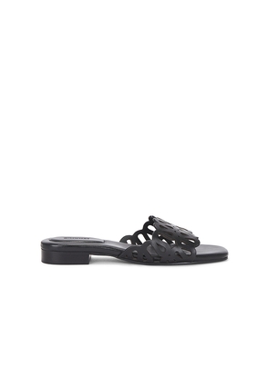 SIMKHAI Mccall Laser Cut Leather Flat Slide in Black. Size 37. Also in 36, 38, 39, 40.