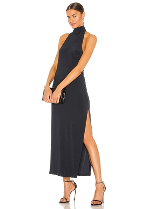 Norma Kamali Halter Turtle Side Slit Gown in Navy. Size M. Also in XS, S, L, XL.